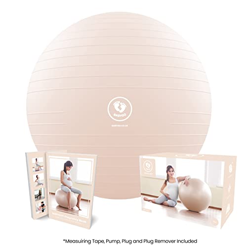 BABYGO®  Birthing Ball for Pregnancy & Labor + Our Award Winning Book - Exercise, Birth & Recovery Plan, 5X Stronger Than a Yoga Ball with Eco Friendly Material (65cm - 4'8" - 5'10", Nude)