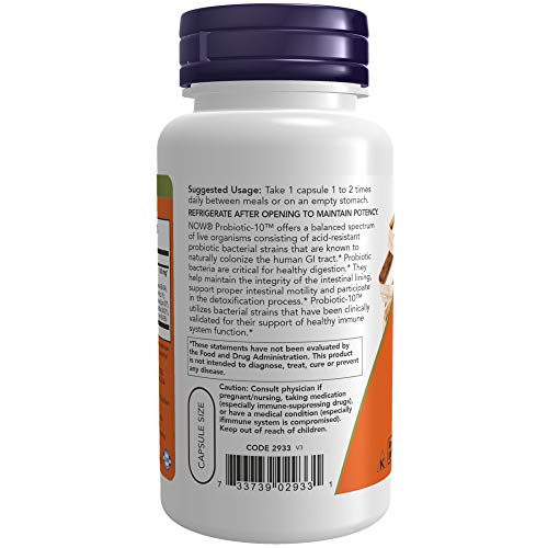 NOW Supplements, Probiotic-10™, 25 Billion, with 10 Probiotic Strains, Dairy, Soy and Gluten Free, Strain Verified, 100 Veg Capsules