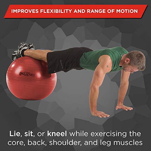 THERABAND Exercise Ball, Professional Series Stability Ball with 55 cm Diameter for Athletes 5'1" to 5'6" Tall, Slow Deflate Fitness Ball for Improved Posture, Balance, Yoga, Pilates, Core, Red