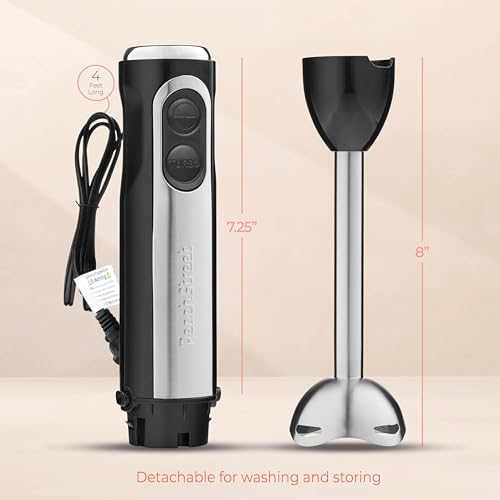 High Speed Immersion Blender, Electric Hand Blender 500 Watt with Turbo Mode, Detachable Base. Handheld Kitchen Gadget Blender Stick for Soup, Smoothie, Puree, Baby Food, 304 Stainless Steel Blades (Black)