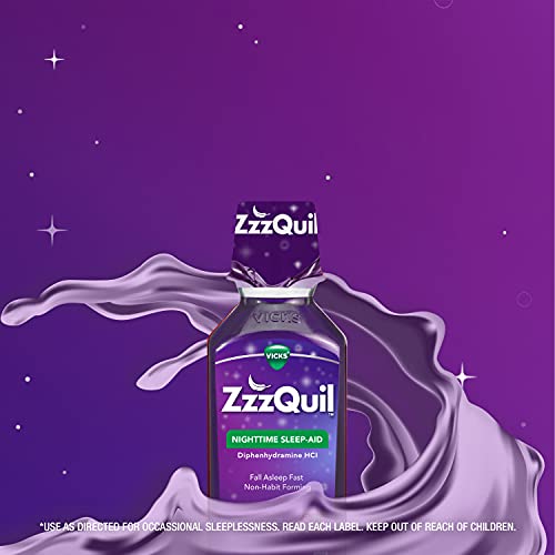 ZzzQuil, Sleep Aid, Nighttime Sleep Aid Liquid, 50 mg Diphenhydramine HCl, Fall Asleep Fast, Non-Habit Forming, Warming Berry Flavor, 12 FL OZ x 2 (Twin Pack)