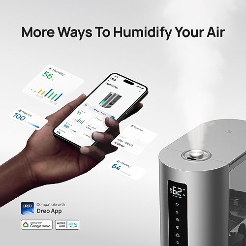 Dreo 6L Smart Humidifier, Warm & Cool Mist Humidifier for Bedroom, Top Fill, 60Hr Runtime, High Precision Humidity Sensor and Indicator Light, Large Room, Nursery, Plant, Works with Alexa, HM713S