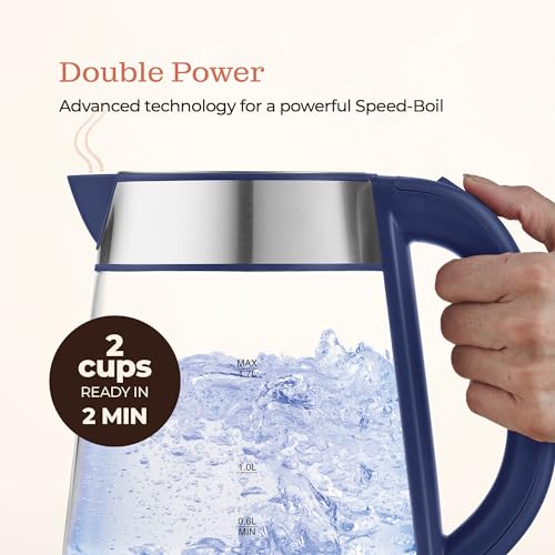 Speed-Boil Water Electric Kettle, 1.7L 1500W, Coffee & Tea Kettle Borosilicate Glass, Wide Opening, Auto Shut-Off, Cool Touch Handle, LED Light. 360° Rotation, Boil Dry Protection