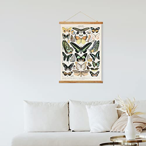 Ovfovy Vintage Butterfly Poster Hanger Frame, Retro Style of Wall Art Prints, Printed on Linen with Natural Wooden Frames, Illustrative Reference Chart Poster for Living Room Office Bedroom