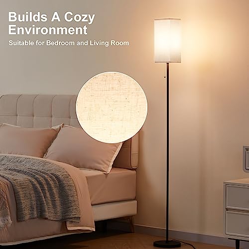 Ziisee Tall Floor Lamp with Linen Shade - 3 Color Temperature, Black, LED Bulbs, Pull Chain Switch, Easy Assembly