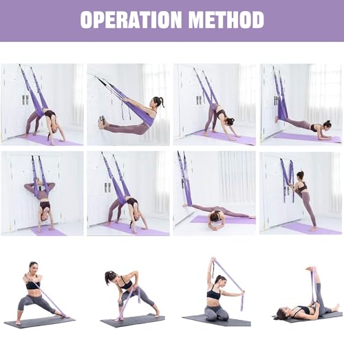 Waist Back Leg Stretch Strap Set,Elastic Yoga Stretching Strap with 11 Loops Yoga Fitness Band with Door Anchor Leg Stretching Assist Trainer Yoga Stretcher Backbend Training Belt Inversion Strap