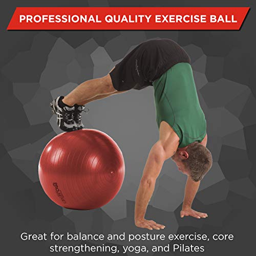 THERABAND Exercise Ball, Professional Series Stability Ball with 55 cm Diameter for Athletes 5'1" to 5'6" Tall, Slow Deflate Fitness Ball for Improved Posture, Balance, Yoga, Pilates, Core, Red