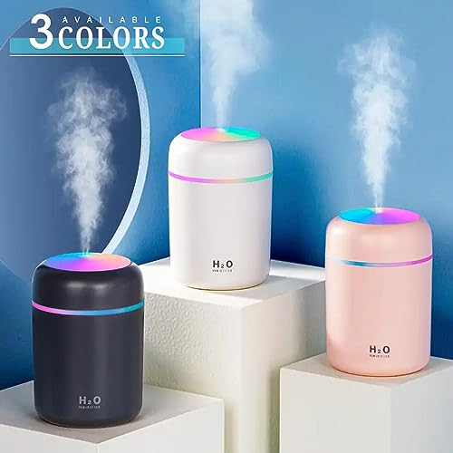 Portable Mini Humidifier, Colorful, Cool Mist, USB Powered. Perfect for Bedroom, Office & Car (300ml, Gray)