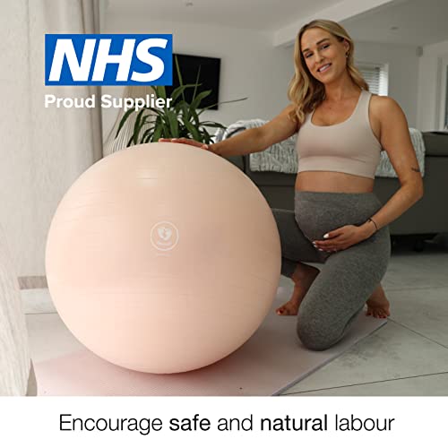 BABYGO®  Birthing Ball for Pregnancy & Labor + Our Award Winning Book - Exercise, Birth & Recovery Plan, 5X Stronger Than a Yoga Ball with Eco Friendly Material (65cm - 4'8" - 5'10", Nude)