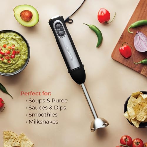 High Speed Immersion Blender, Electric Hand Blender 500 Watt with Turbo Mode, Detachable Base. Handheld Kitchen Gadget Blender Stick for Soup, Smoothie, Puree, Baby Food, 304 Stainless Steel Blades (Black)