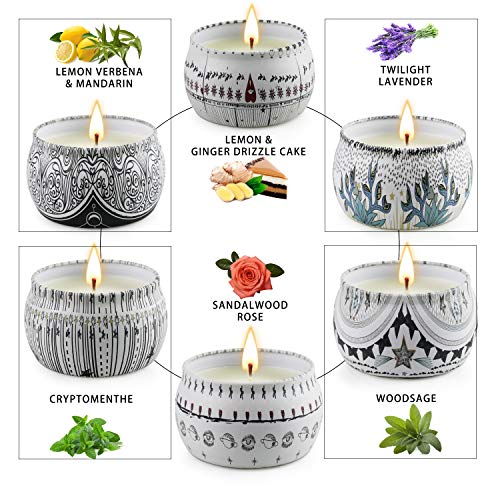 Scented Candles Gift Set, Natural Soy Wax, Stress Relief Gifts for Women, 6 Pack 5.65Oz Aromatherapy Candle, 150H Lasting Burn, Ideal for Birthday, Mother's Day, Thanksgiving, Christmas Gifts