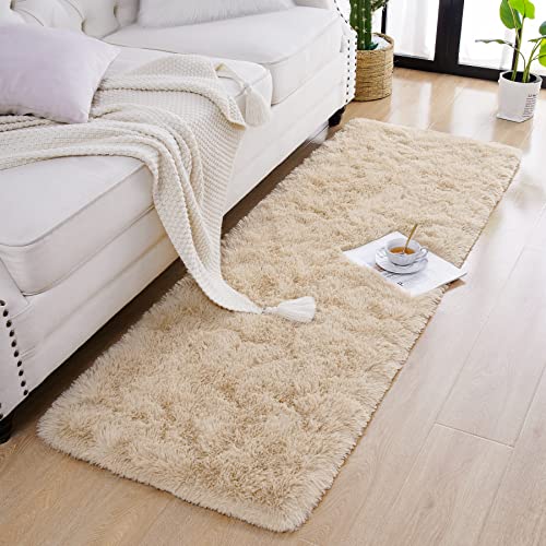 Chicrug Soft Runner Rug for Bedroom Living Room Plush Fluffy Rug 2x6 Feet, Shag Furry Runner Carpet Non Shedding for Nursery Children Kids Girls Room Home Decorative, Khaki