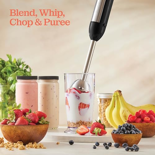 High Speed Immersion Blender, Electric Hand Blender 500 Watt with Turbo Mode, Detachable Base. Handheld Kitchen Gadget Blender Stick for Soup, Smoothie, Puree, Baby Food, 304 Stainless Steel Blades (Black)