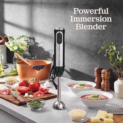 High Speed Immersion Blender, Electric Hand Blender 500 Watt with Turbo Mode, Detachable Base. Handheld Kitchen Gadget Blender Stick for Soup, Smoothie, Puree, Baby Food, 304 Stainless Steel Blades (Black)