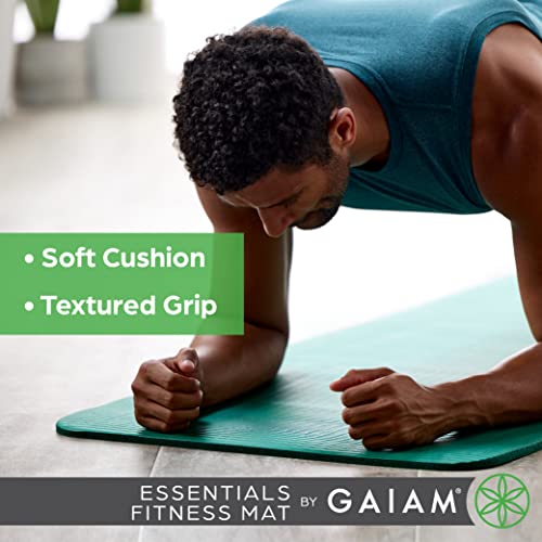 Gaiam Essentials Thick Yoga Mat Fitness & Exercise Mat With Easy-Cinch Carrier Strap, Teal, 72"L X 24"W X 2/5 Inch Thick