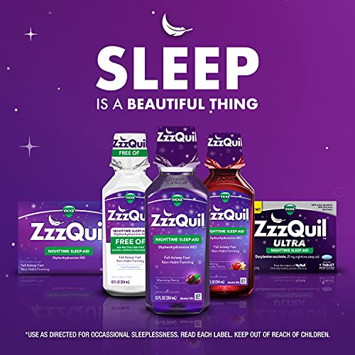 ZzzQuil, Sleep Aid, Nighttime Sleep Aid Liquid, 50 mg Diphenhydramine HCl, Fall Asleep Fast, Non-Habit Forming, Warming Berry Flavor, 12 FL OZ x 2 (Twin Pack)