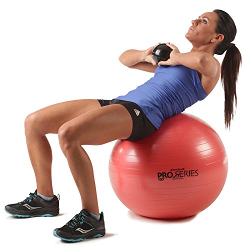 THERABAND Exercise Ball, Professional Series Stability Ball with 55 cm Diameter for Athletes 5'1" to 5'6" Tall, Slow Deflate Fitness Ball for Improved Posture, Balance, Yoga, Pilates, Core, Red