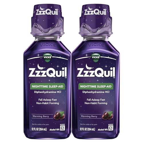 ZzzQuil, Sleep Aid, Nighttime Sleep Aid Liquid, 50 mg Diphenhydramine HCl, Fall Asleep Fast, Non-Habit Forming, Warming Berry Flavor, 12 FL OZ x 2 (Twin Pack)