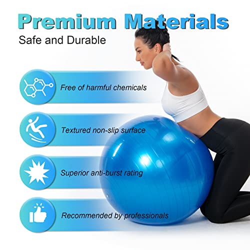 zeatly Yoga Ball Exercise Ball - Anti-Slip and Anti-Burst Workout Ball, Birthing Ball Fitness Ball with Quick Pump, Balance Ball Chair for Stability, Pregnancy and Physical Therapy