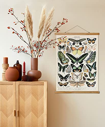 Ovfovy Vintage Butterfly Poster Hanger Frame, Retro Style of Wall Art Prints, Printed on Linen with Natural Wooden Frames, Illustrative Reference Chart Poster for Living Room Office Bedroom