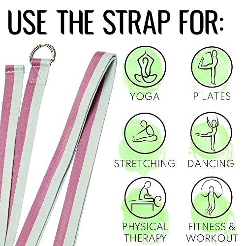 [NEW 2023] TECEUM Yoga Strap – Cotton – 6 ft 8 ft 10 ft (15+ colors) – Adjustable Non-Slip Belt for Daily Yoga Practice, Pilates, Stretching, Physical Therapy, Fitness & Home Workout – For All Levels