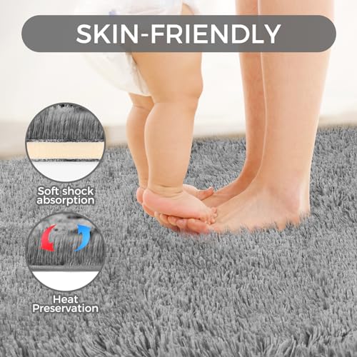 Ultra Soft Rug for Living Room, 5X8 Ft Grey Fluffy Shag Area Rug for Bedroom, Modern Shaggy Carpets Fuzzy Rug for Kids Boys Girls Dorm Nursery Home Decor Aesthetic, Upgrade Anti-Skid Durable