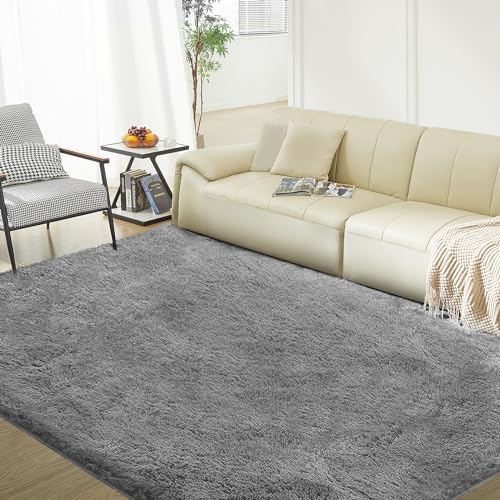 Ultra Soft Rug for Living Room, 5X8 Ft Grey Fluffy Shag Area Rug for Bedroom, Modern Shaggy Carpets Fuzzy Rug for Kids Boys Girls Dorm Nursery Home Decor Aesthetic, Upgrade Anti-Skid Durable