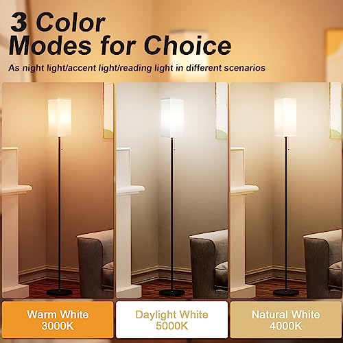 Ziisee Tall Floor Lamp with Linen Shade - 3 Color Temperature, Black, LED Bulbs, Pull Chain Switch, Easy Assembly