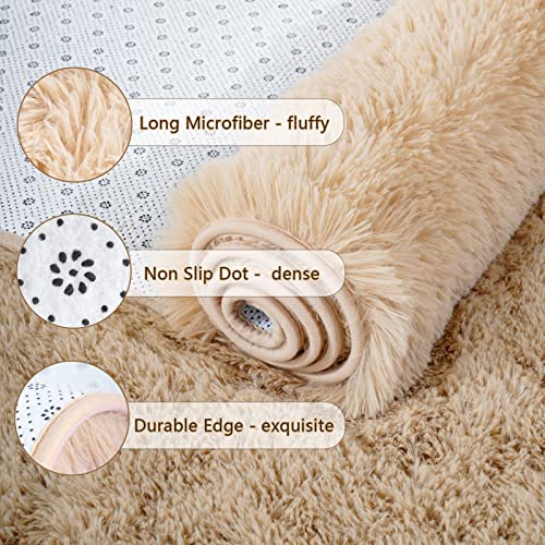 Chicrug Soft Runner Rug for Bedroom Living Room Plush Fluffy Rug 2x6 Feet, Shag Furry Runner Carpet Non Shedding for Nursery Children Kids Girls Room Home Decorative, Khaki