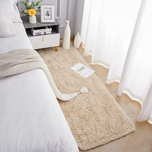 Chicrug Soft Runner Rug for Bedroom Living Room Plush Fluffy Rug 2x6 Feet, Shag Furry Runner Carpet Non Shedding for Nursery Children Kids Girls Room Home Decorative, Khaki