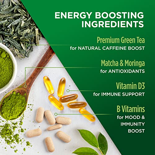 VitaCup Green Tea Instant Packets, Enhance Energy & Detox with Matcha, Moringa, B Vitamins, D3, Fiber, Keto, Paleo, Vegan in Tea Powder Single Serving Sticks, 24 Ct