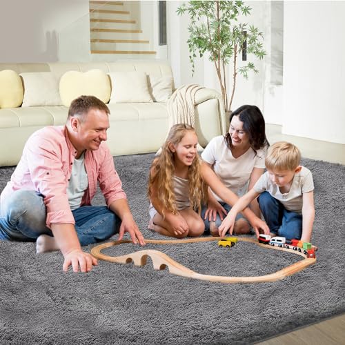 Ultra Soft Rug for Living Room, 5X8 Ft Grey Fluffy Shag Area Rug for Bedroom, Modern Shaggy Carpets Fuzzy Rug for Kids Boys Girls Dorm Nursery Home Decor Aesthetic, Upgrade Anti-Skid Durable