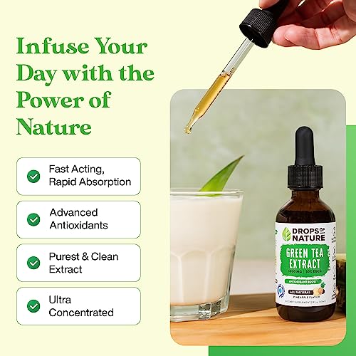 Green Tea Extract - 1000mg - 50% EGCG - Green Tea Liquid Drops, 4x more Powerful than Pills & Capsules - 2oz. Antioxidant & Immune Supplement - Vegan Skin & Heart Support + Brain Health & Memory Boost