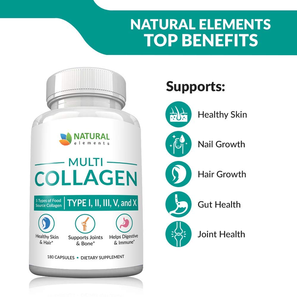 Multi Collagen 180 Protein Capsules - Type I, II, III, V, X Collagen Pills - Proprietary Blend of Eggshell, Chicken, Wild Fish & Grass-Fed Beef Collagen Peptides - 2025mg per serv