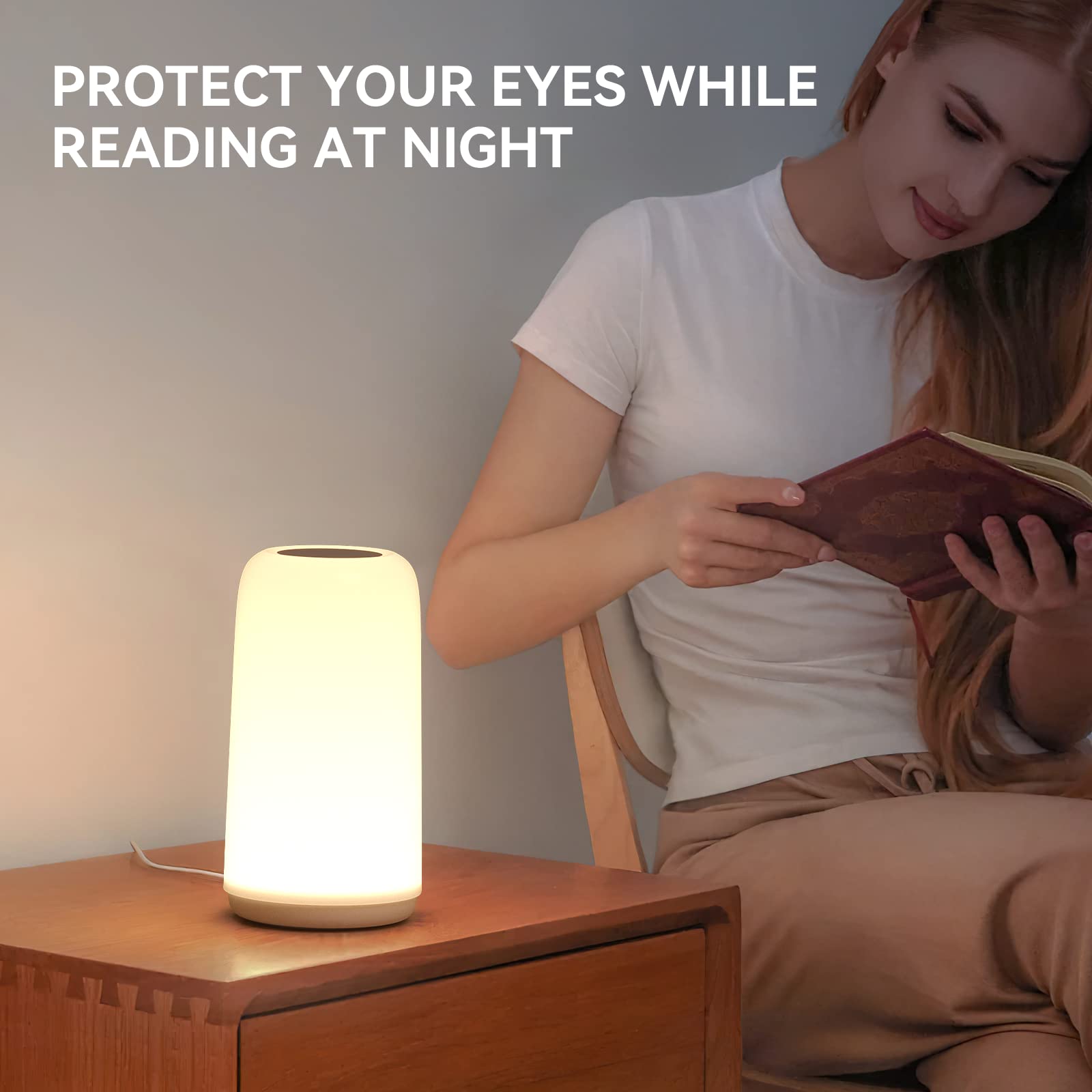 ROOTRO Touch Bedside Table Lamp, [Sleek Design & RGB Mode] 3 Way Dimmable Small Lamp for Bedroom, LED Lamp with Warm White Lights, Multi-Color Smart Nightstand Lamp for for Living Room Home Gifts