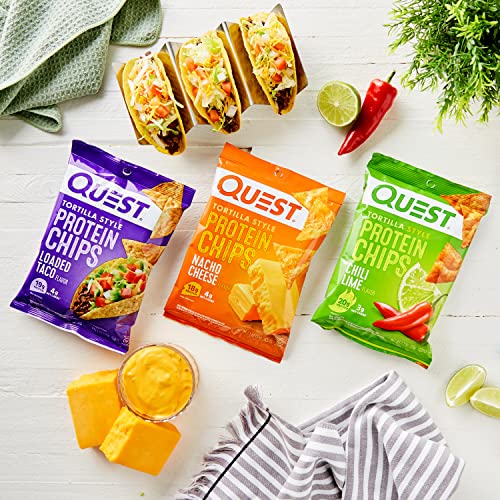 Quest Nutrition Tortilla Style Protein Chips Variety Pack, Chili Lime, Nacho Cheese, Loaded Taco, 1.1 Ounce (Pack of 12)