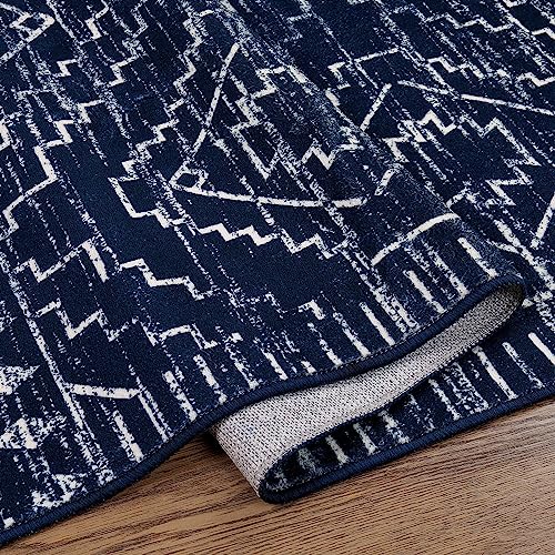 Wonnitar Moroccan Washable Rug 3x5,Blue Non-Slip Entryway Area Rug,Soft Non-Shedding Farmhouse Bedroom Throw Mat,Geometric Low Pile Scandinavian Accent Carpet for Entry Kitchen Basement