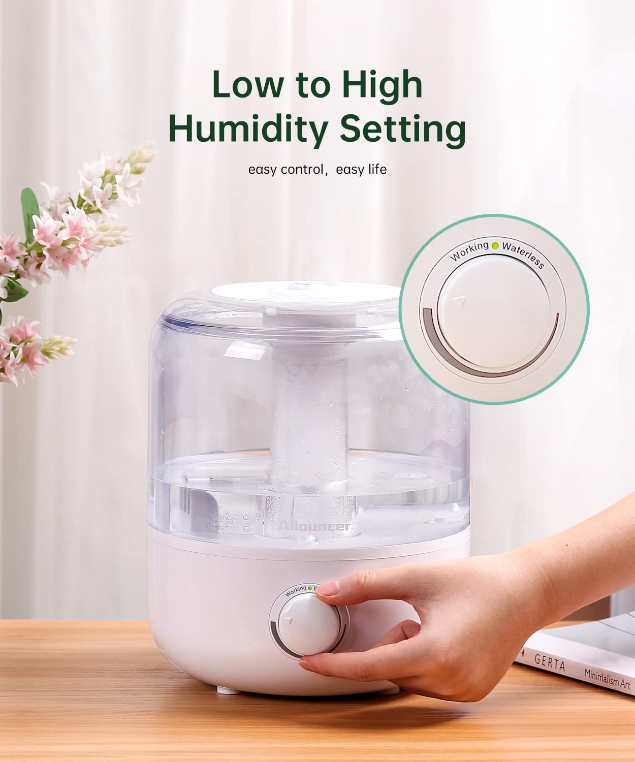 Allouncer Humidifiers for Bedroom, Top Fill 2.5L Large Water Tank, Auto Shut-Off, Super Quiet Cool Mist Humidifiers for Baby, Ultrasonic Air Humidifier for Large Room with 360° Double Rotating Nozzles