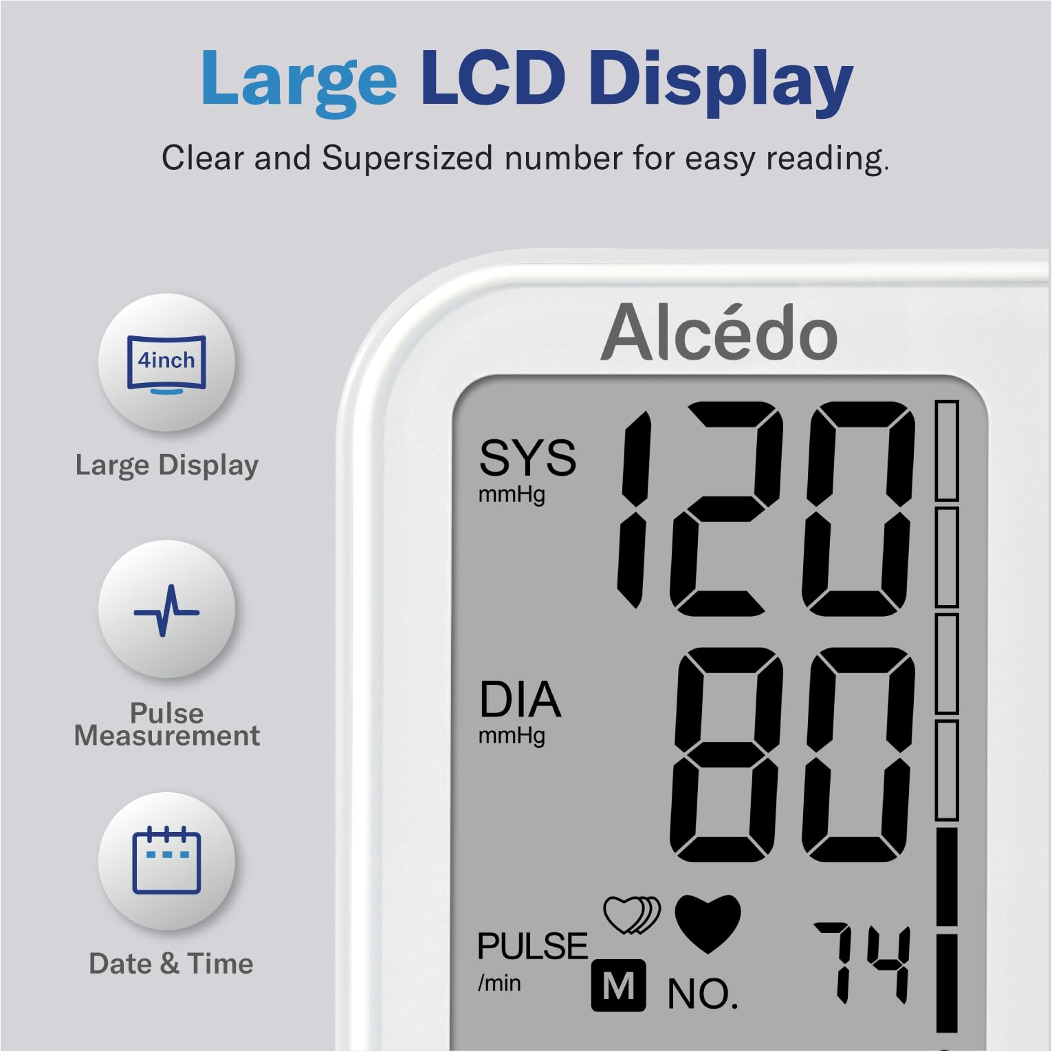 Alcedo Blood Pressure Monitor for Home Use, Automatic Digital BP Machine with Large Cuff for Upper Arm, LCD Screen, 2x120 Memory, Talking Function