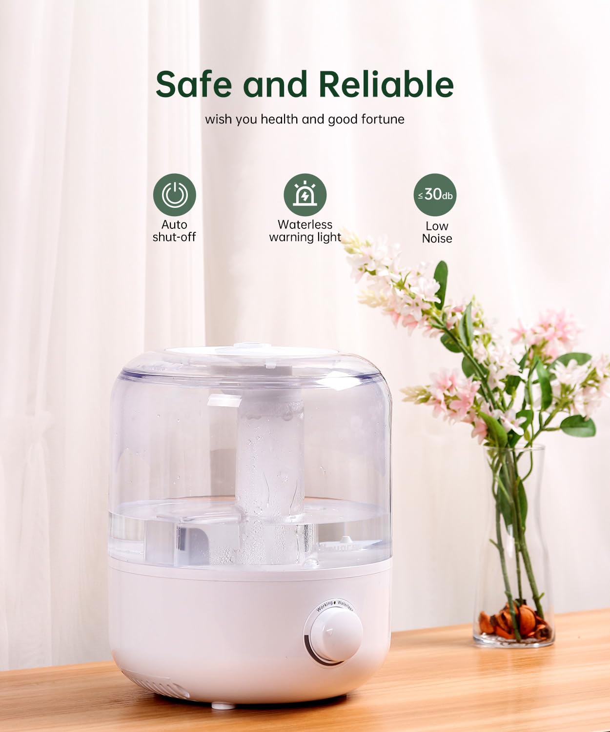 Allouncer Humidifiers for Bedroom, Top Fill 2.5L Large Water Tank, Auto Shut-Off, Super Quiet Cool Mist Humidifiers for Baby, Ultrasonic Air Humidifier for Large Room with 360° Double Rotating Nozzles