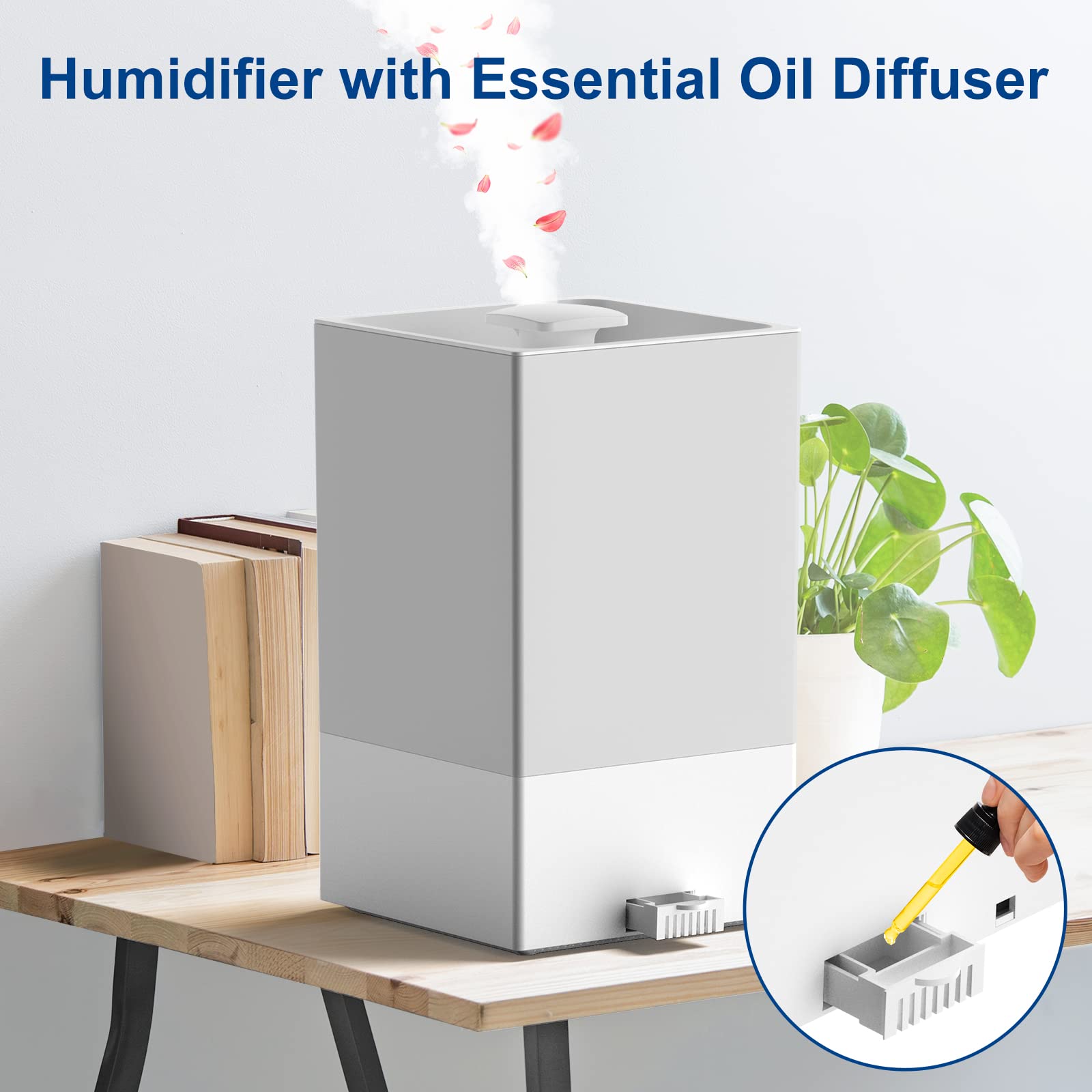 6L Humidifiers for Bedroom Large Room, Cool Mist Humidifiers for Baby Nursery Plants with Essential Oils Diffuser, 360°Rotatable Double Spray Outlet Nozzle, Auto-Shut Off, Sleep Mode