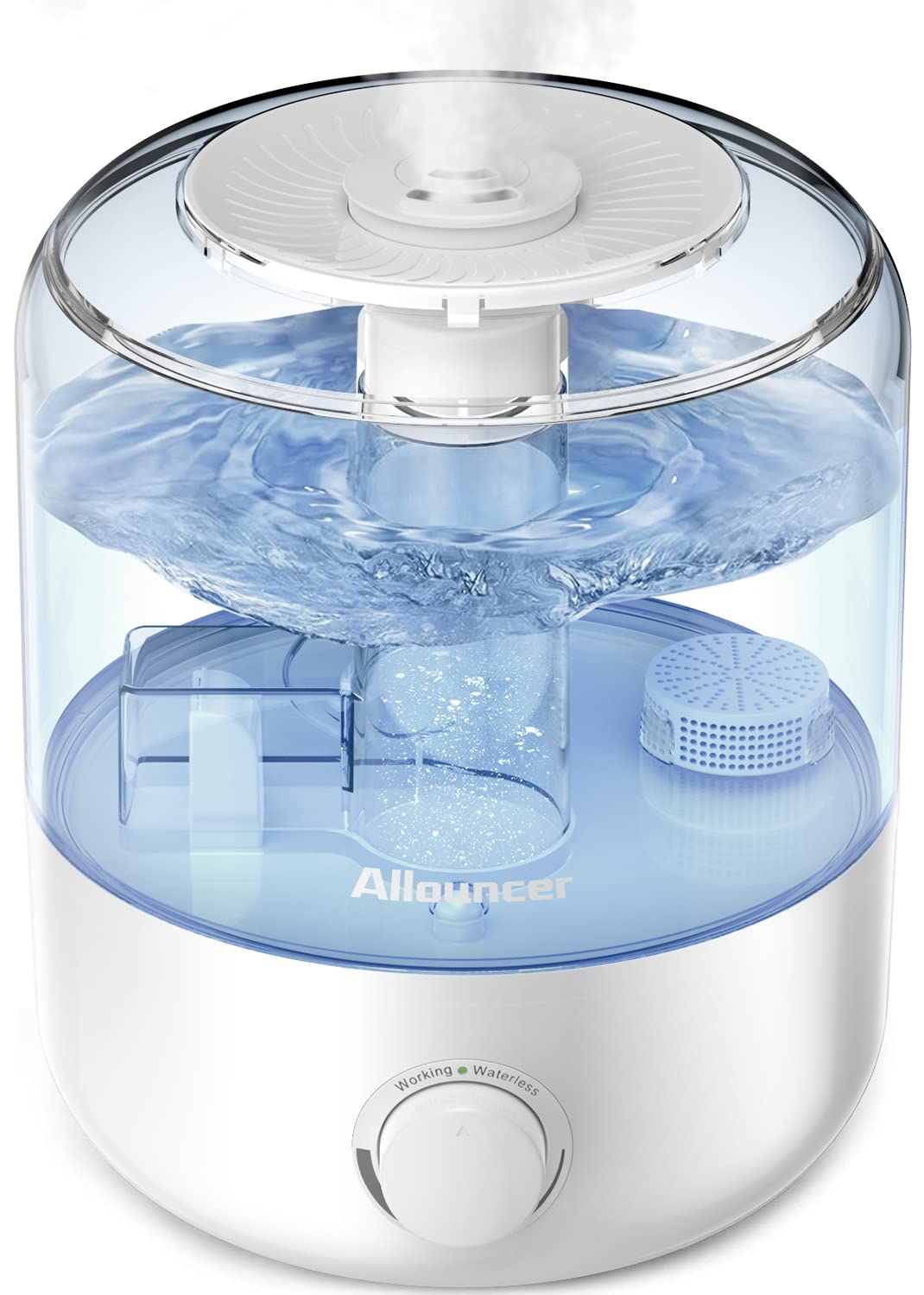 Allouncer Humidifiers for Bedroom, Top Fill 2.5L Large Water Tank, Auto Shut-Off, Super Quiet Cool Mist Humidifiers for Baby, Ultrasonic Air Humidifier for Large Room with 360° Double Rotating Nozzles