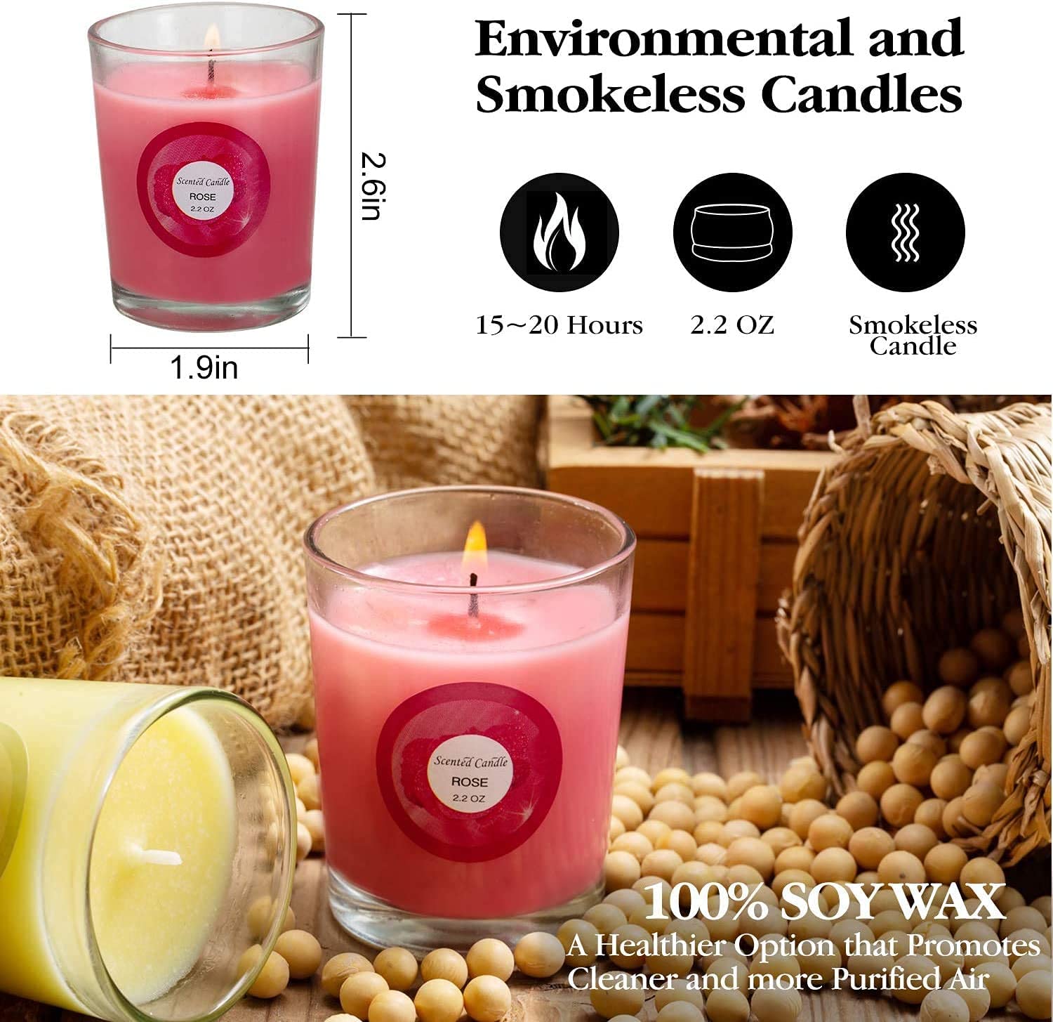 DALANG Scented Candles, Jasmine, Rose, Vanilla, Bergamot, fig, Lavender, Lemon, Spring,Strawberry, Rosemary, Aromatherapy Candles,Soy Wax Glass Jar Candle - 20 Pack