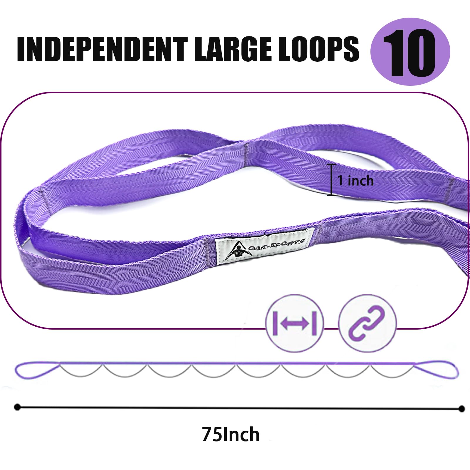 Stretching Strap Yoga Strap with Loops, Stretch Straps for Physical Therapy, Non-Elastic Exercise Strap for Pilates, Dance and Gymnastics with Workout Guide (Purple)