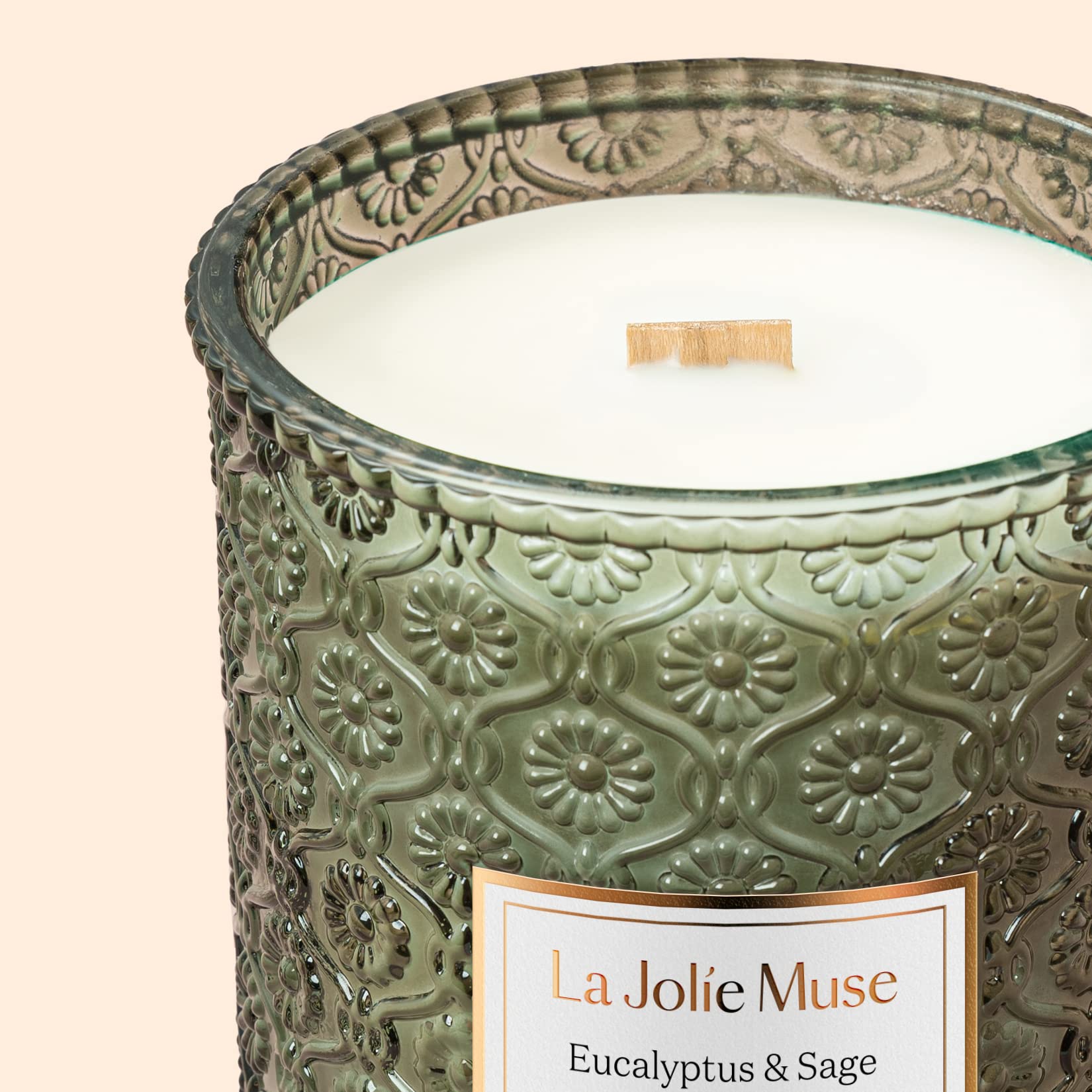 LA JOLIE MUSE Scented Candles Eucalyptus & Sage, Large Wood Wicked Candles, Decorative Candles in Glass, Natural Soy Wax, 19.4oz 90hours