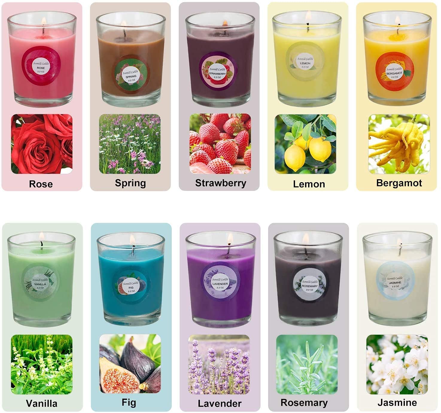 DALANG Scented Candles, Jasmine, Rose, Vanilla, Bergamot, fig, Lavender, Lemon, Spring,Strawberry, Rosemary, Aromatherapy Candles,Soy Wax Glass Jar Candle - 20 Pack