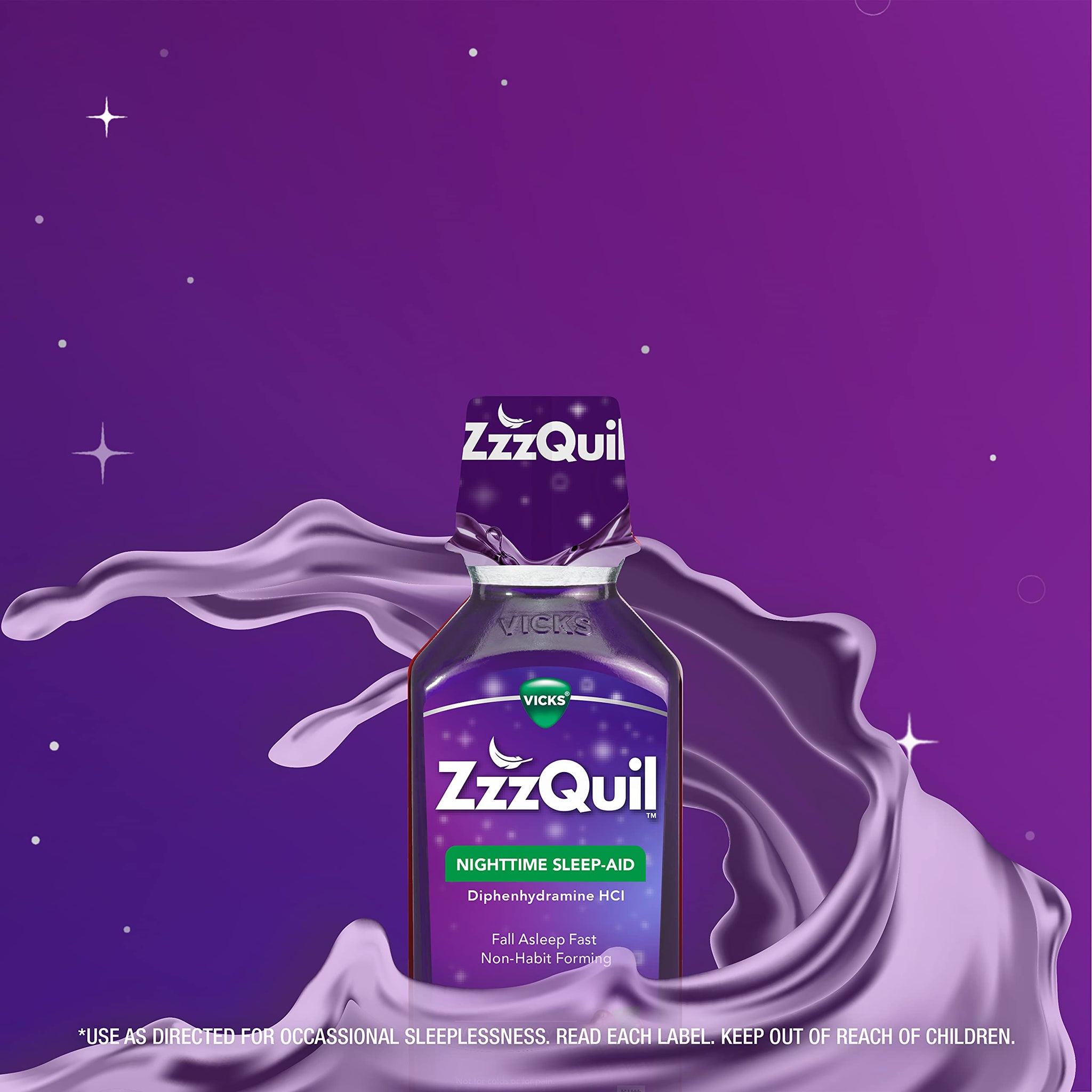 ZzzQuil, Sleep Aid, Nighttime Sleep Aid Liquid, 50 mg Diphenhydramine HCl, Fall Asleep Fast, Non-Habit Forming, Warming Berry Flavor, 12 FL OZ