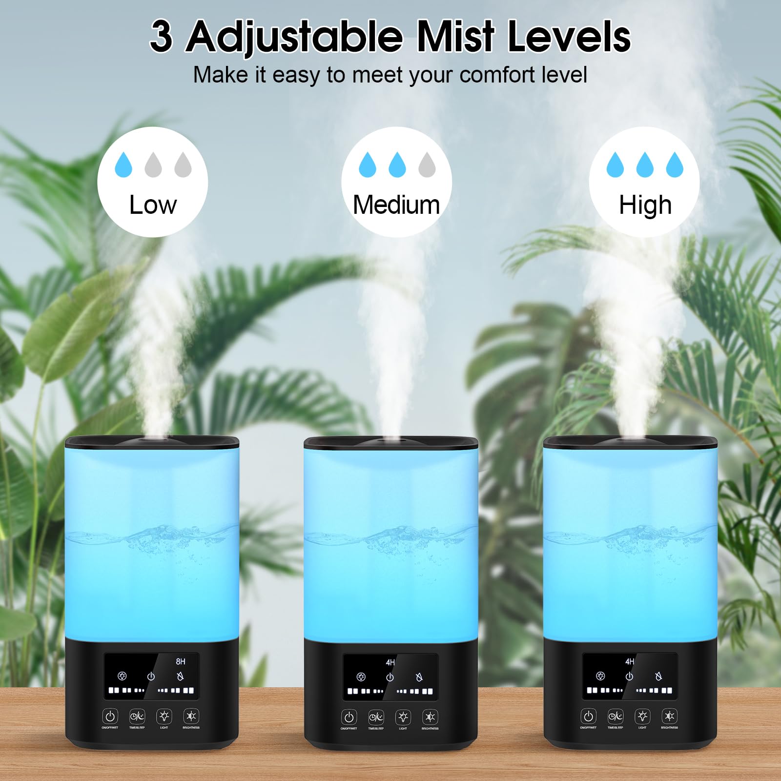 Humidifiers for Bedroom, Cool Mist Humidifiers for Large Room, 3L Top Fill Humidifiers for Home Baby Nursery, Remote Control, 360°Nozzle, Auto Shut-Off, Sleep Mode, 3 Mist Levels, Nightlight, Timer