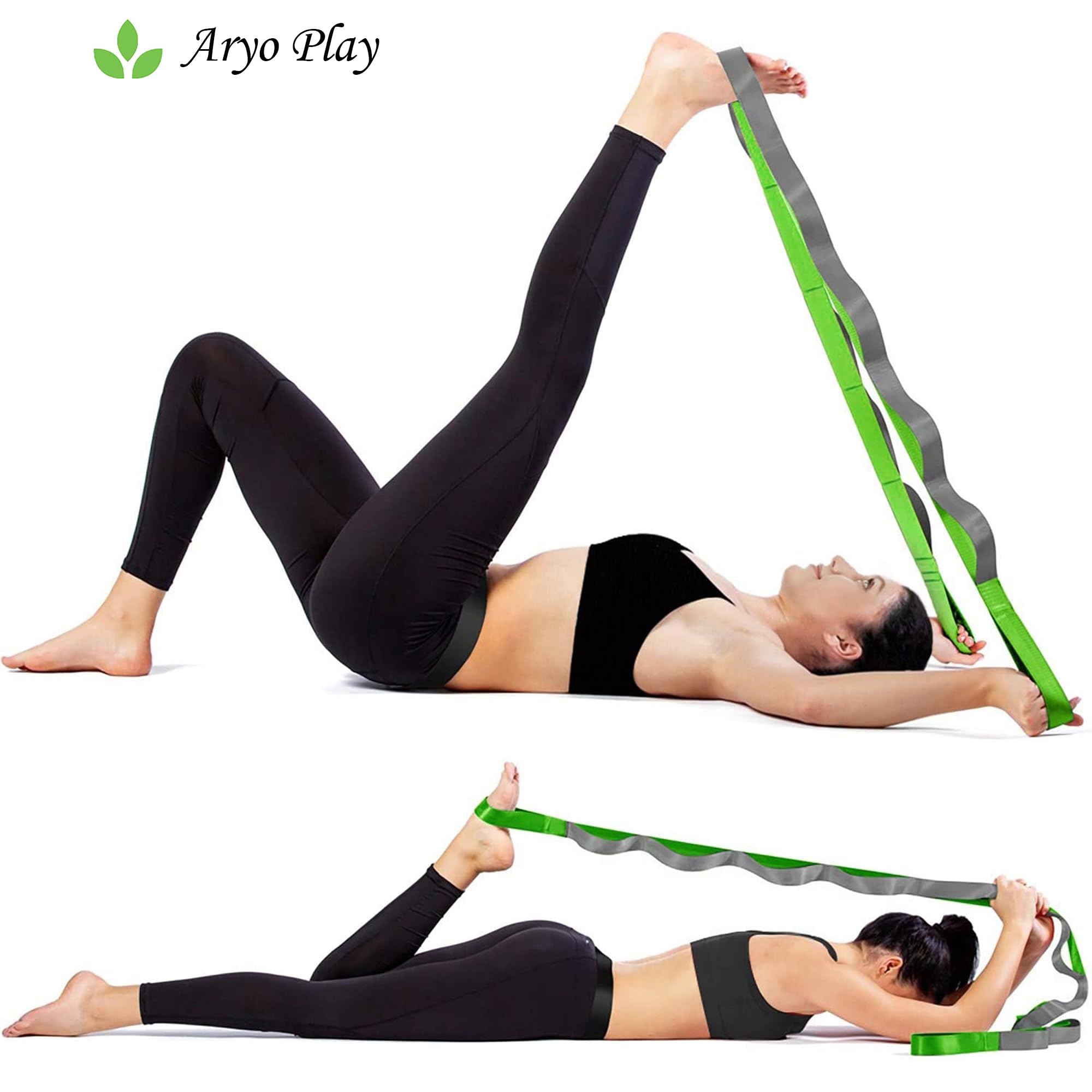 Aryo Play Fit Stretching Strap with Loops - Non-Elastic Resistance Band Physical Therapy Yoga Strap - Stretching Exercise Band for Flexibility, Hamstring, Leg, Foot, Arm, Shoulder, Back - Improve