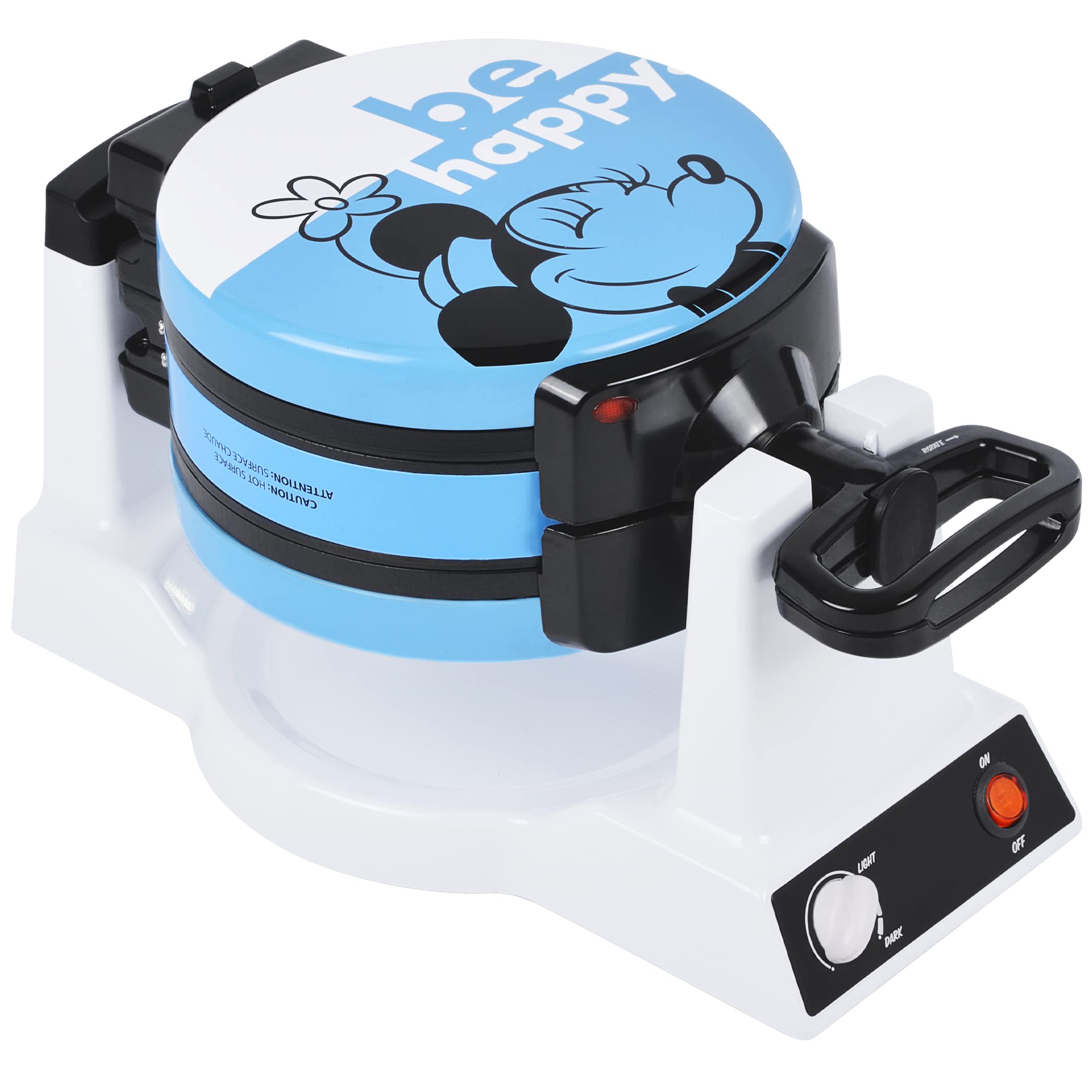 Disney Mickey & Minnie Double Flip Waffle Maker by Select Brands - Disney Waffle Maker - Features Non-Stick Plates - Blue Minnie & Mickey Mouse Waffle Iron for Disney Fans - Makes 6 Waffles